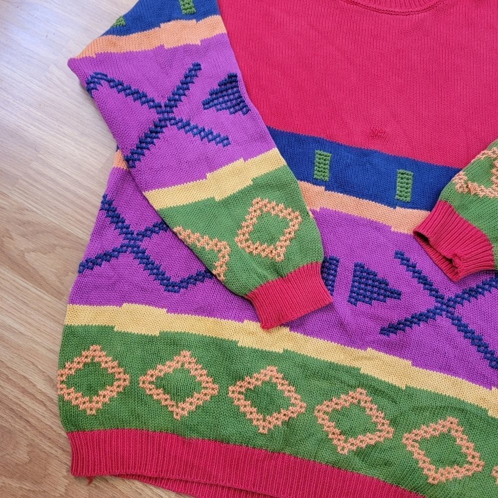 90s Bright Color Block Sweater - Picture 5 of 7